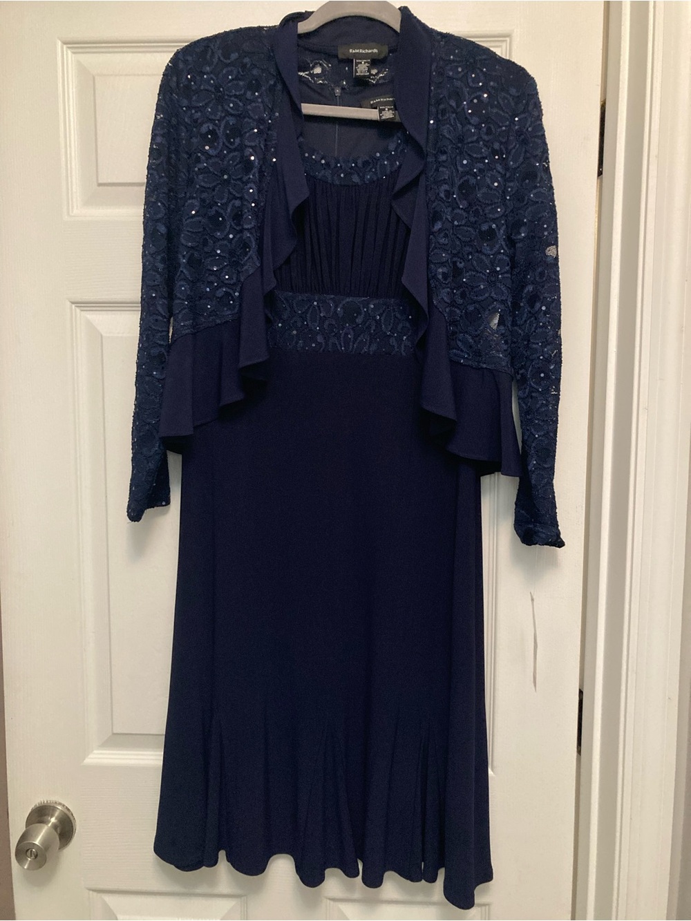 R&M Richards Navy Beaded Two-Piece Midi Dress
